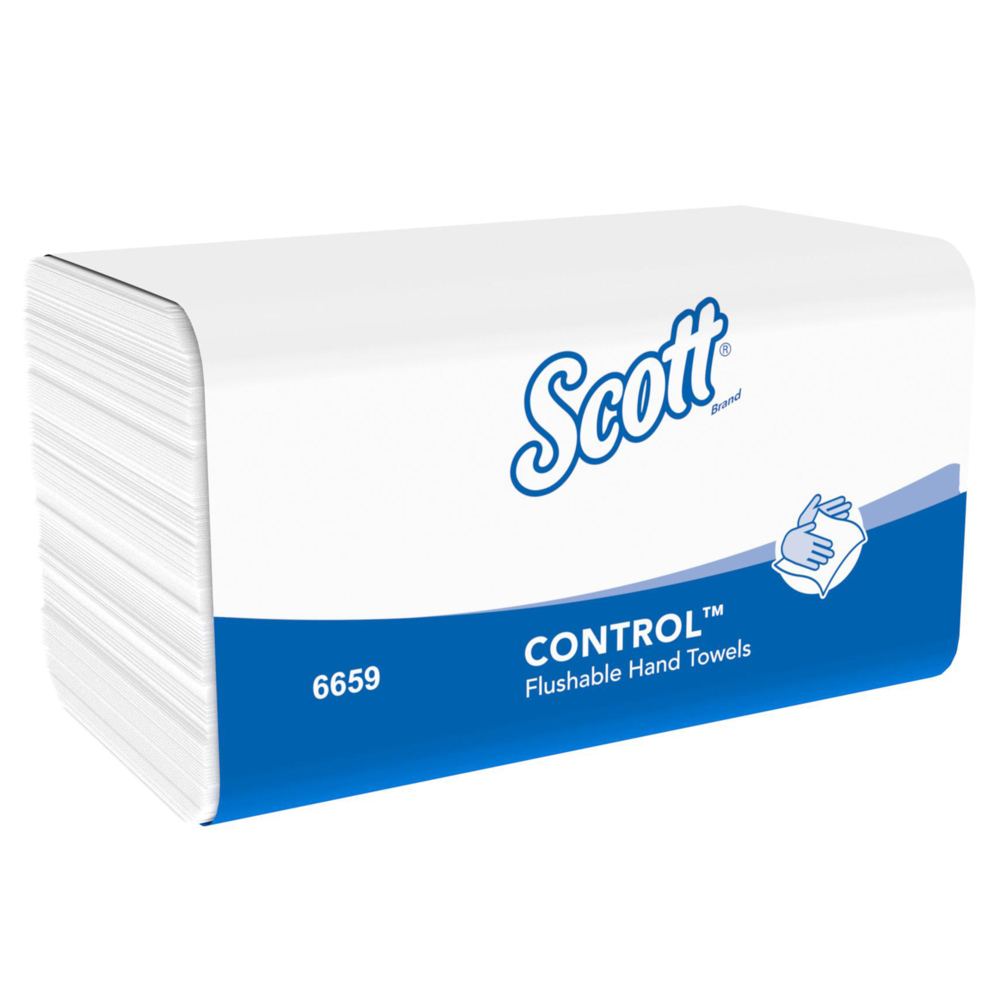 Essuie-mains pliés jetables dans les sanitaires Scott® Control™ 6659, 15 paquets de 300 feuilles blanches 1 épaisseur. - 6659
