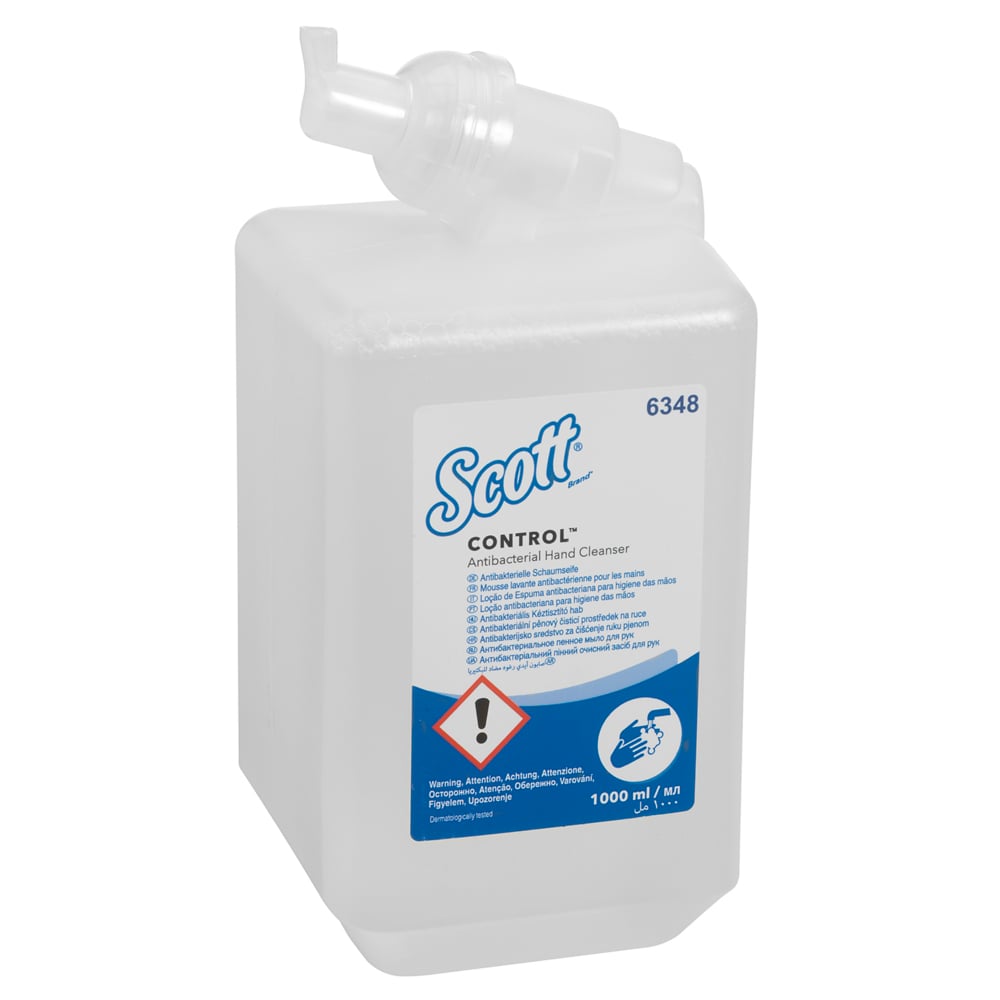 Savon mousse antibactérienne pour les mains Scott® Control™ 6348 - Savon mousse non parfumé pour les mains - 6 recharges x 1 litre de Savon mousse transparente pour les mains (6 litres au total) - 6348