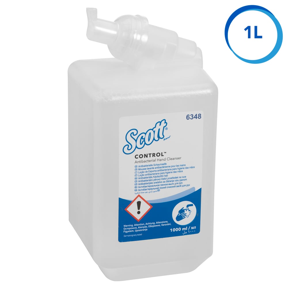 Savon mousse antibactérienne pour les mains Scott® Control™ 6348 - Savon mousse non parfumé pour les mains - 6 recharges x 1 litre de Savon mousse transparente pour les mains (6 litres au total) - 6348