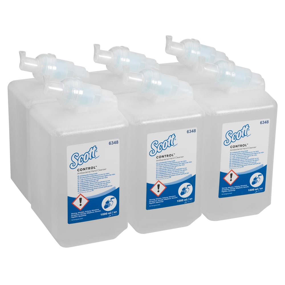 Scott® Control™ antibakterielle Schaum-Seife für häufige Verwendung 6348 – unparfümierte Handseife – 6 x 1 Liter, Kassetten farbloser Handreiniger (insges. 6 l) - 6348