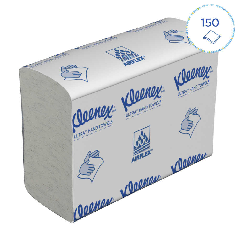 Essuie-mains pliés blancs Kleenex® Ultra™ 4633 – Essuie-mains en papier jetables 2 épaisseurs – 18 paquets x 150 essuie-mains en papier petit format (2 700 au total) - 4633