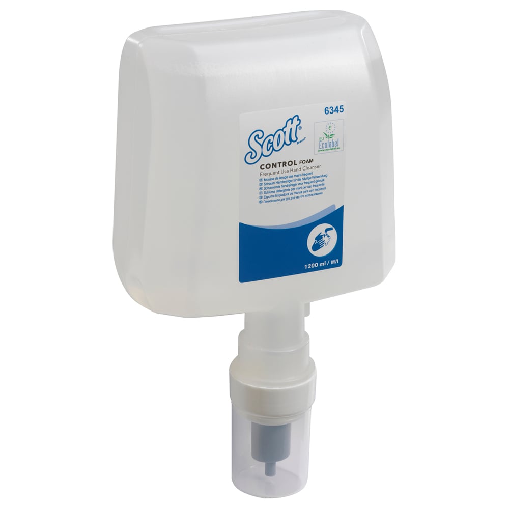 Sapone per mani in schiuma per uso frequente Scott® Control™ 6345 - Sapone per mani in schiuma inodore - 4 ricariche di Sapone per mani trasparente da 1,2 litri (totale 4,8 litri) - 6345