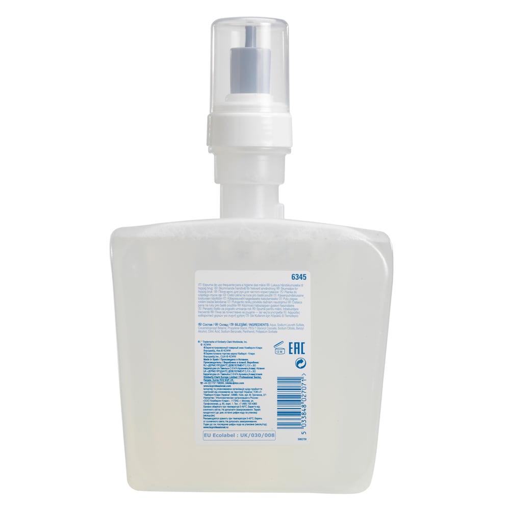 Sapone per mani in schiuma per uso frequente Scott® Control™ 6345 - Sapone per mani in schiuma inodore - 4 ricariche di Sapone per mani trasparente da 1,2 litri (totale 4,8 litri) - 6345