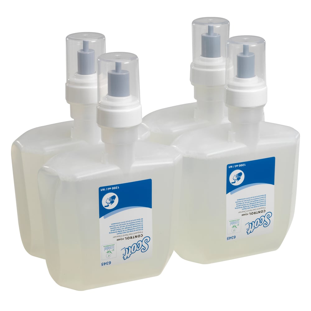 Scott® Control™ Foam Frequent Use Hand Cleanser 6345 - Unscented Foaming Hand Wash - 4 x 1.2 Litre Clear Hand Wash Refills (4.8 Litre total) - 6345