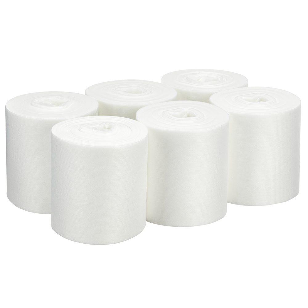 WypAll® Wettask™ Low Lint Wipes for Solvents 7753 - Industrial Wipers - 6 Rolls x 120 White Cleaning Wipes (720 Total) - 7753