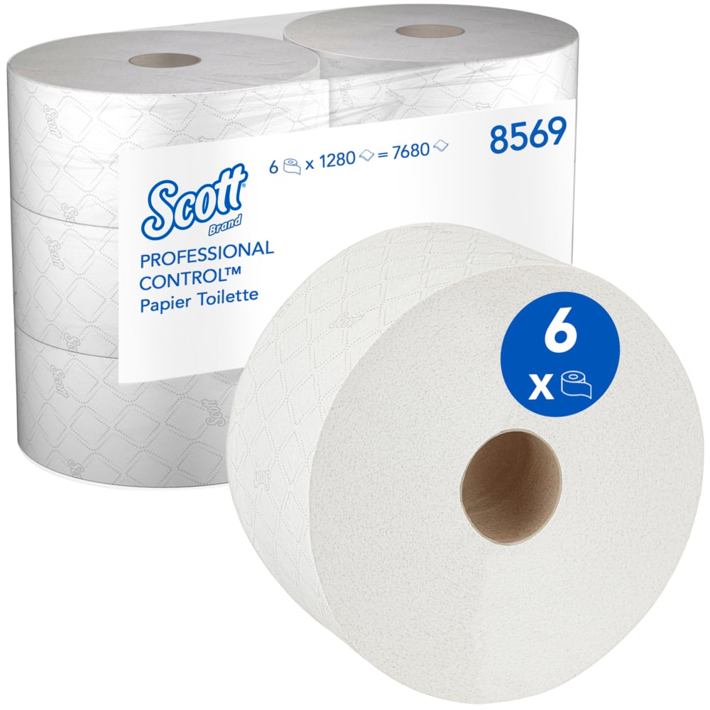 Higiénico Scott® Control™ con dispensación central 8569 - Higiénico de 2 capas - 6 rollos x 1280 hojas de higiénico (7680 hojas) - 8569