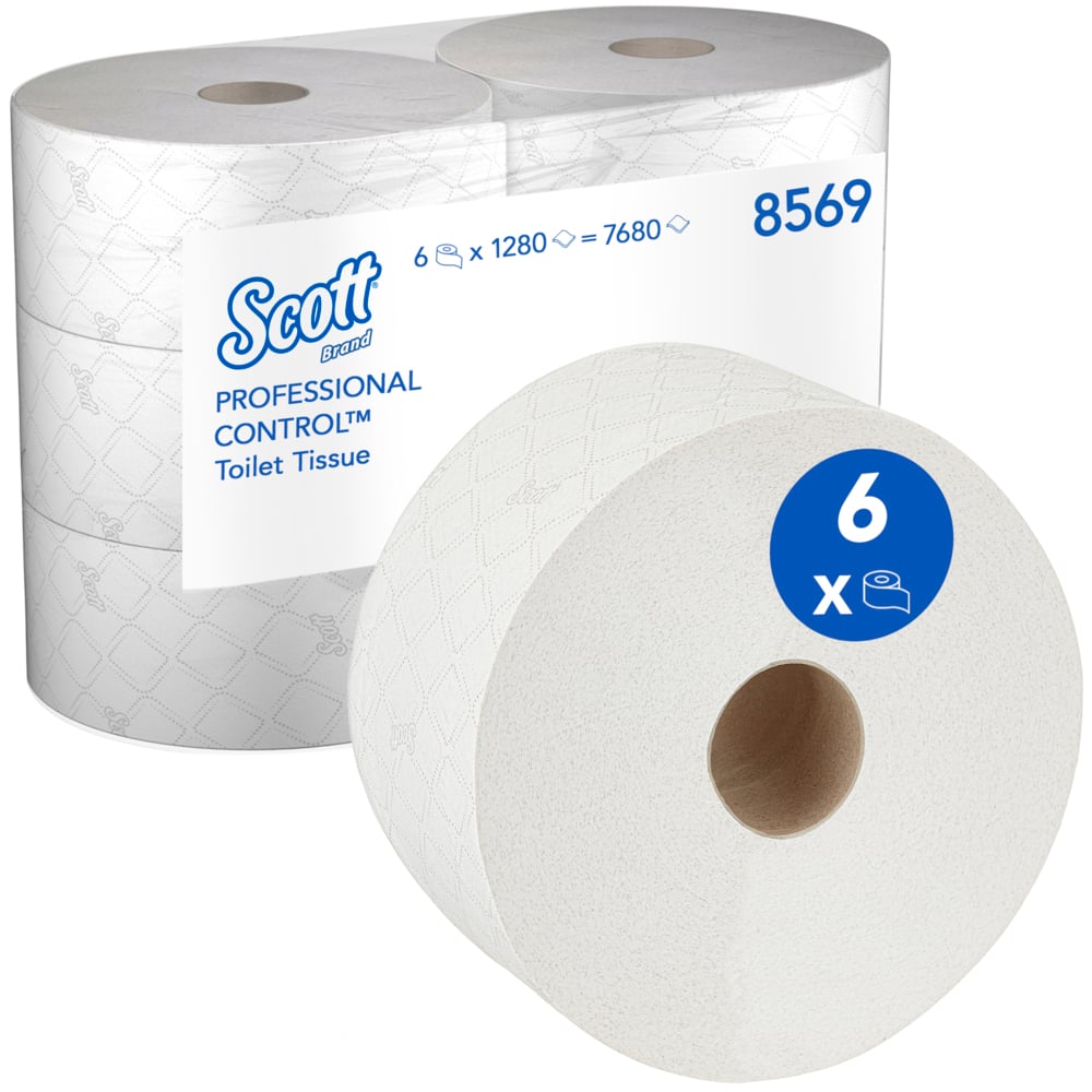 Scott® Control™ Einzelblatt-Toilettenpapier mit Zentralentnahme 8569 – 2-lagiges Toilettenpapier – 6 Packungen x 1.280 Blatt (insges. 7.680) - 8569