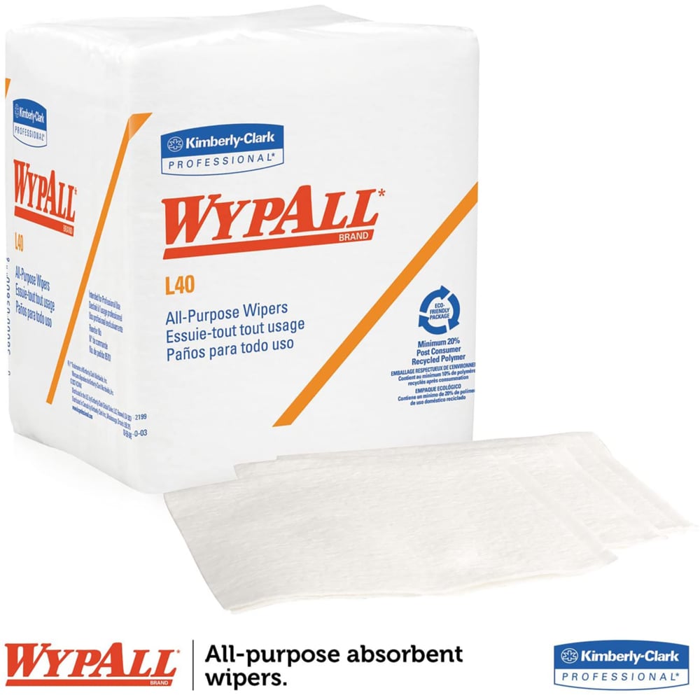 WypAll® L40 Disposable Cleaning and Drying Towels (05701), White, Single Use, 18 Packs / Case, 56 Wipes / Pack (1,008 Wipes) - 991005701