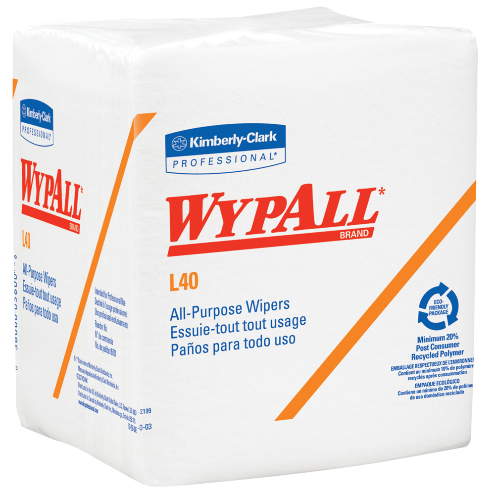 WypAll® L40 Disposable Cleaning and Drying Towels (05701), White, Single Use, 18 Packs / Case, 56 Wipes / Pack (1,008 Wipes) - 991005701