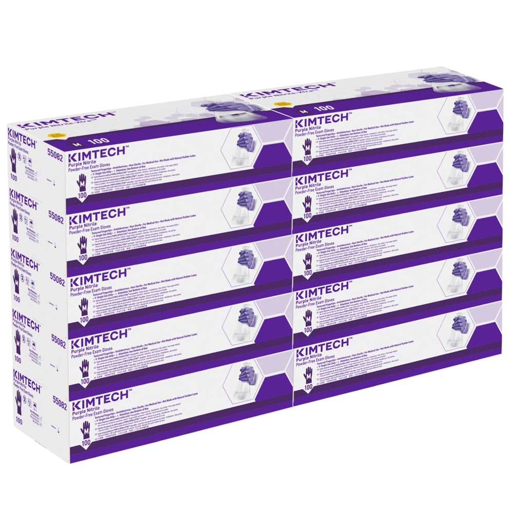 Kimtech® Purple Nitrile™ Exam Gloves (55082), Medium Ambidextrous, 10 Boxes / Case, 100 Gloves / Box (1,000 Gloves) - 991055082