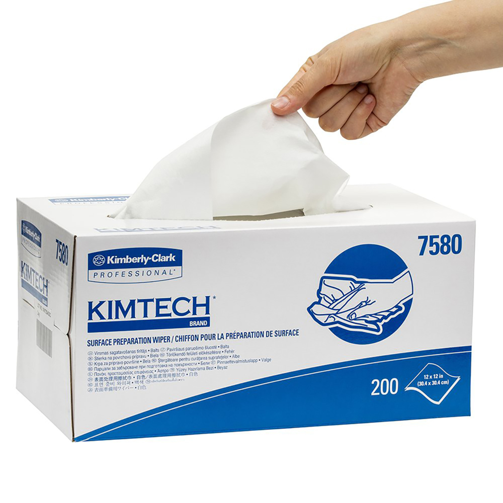 Kimtech® Surface Preparation Wipers (7580), White, 4 Boxes / Case, 200 Wipers / Box (800 Wipers) - 991075800