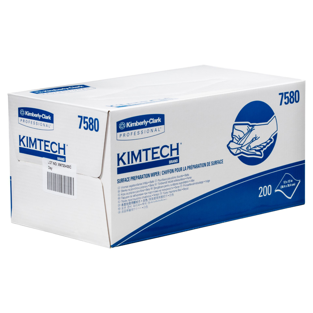 Kimtech® Surface Preparation Wipers (7580), White, 4 Boxes / Case, 200 Wipers / Box (800 Wipers) - 991075800