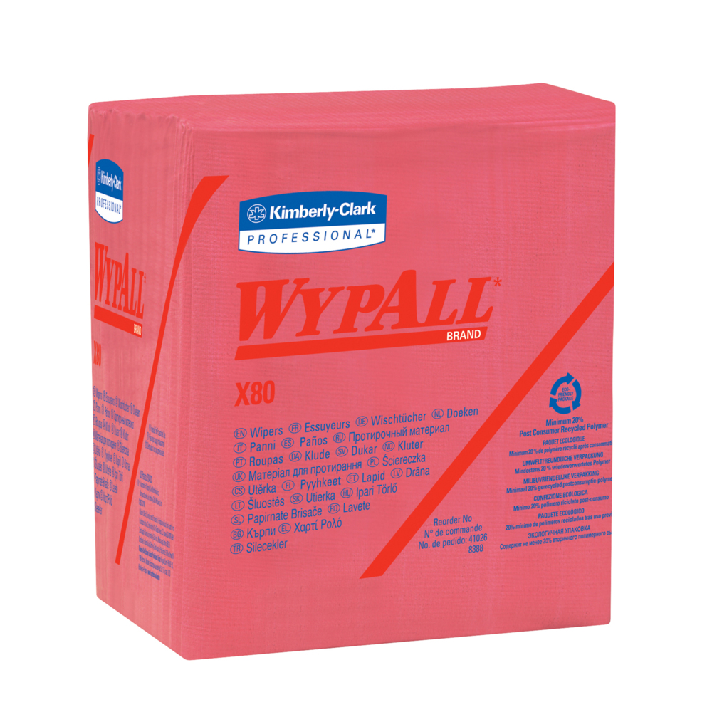 WypAll® X80 Reusable Wipes (41029), Red Quarter-fold, 4 Packs / Case, 50 Sheets / Pack (200 Sheets) - 991041029