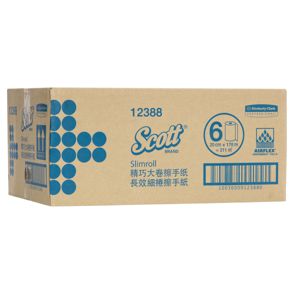 SCOTT® Slimroll Paper Hand Towels (12388), White Paper Towel Roll,  6 Compact Rolls / Case, 176m / Roll (1056m) - 991012388