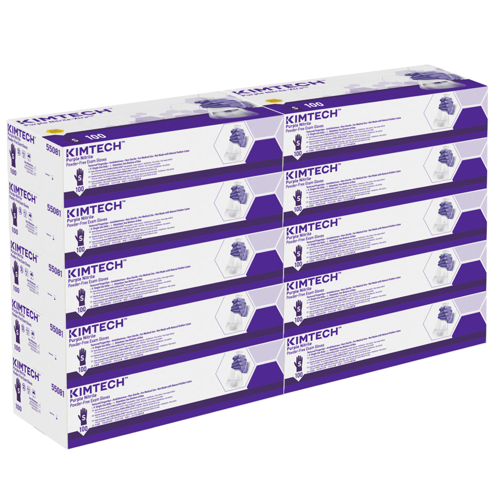 Kimtech® Purple Nitrile™ Exam Gloves (55081), Small Ambidextrous, 10 Boxes / Case, 100 Gloves / Box (1,000 Gloves) - 991055081