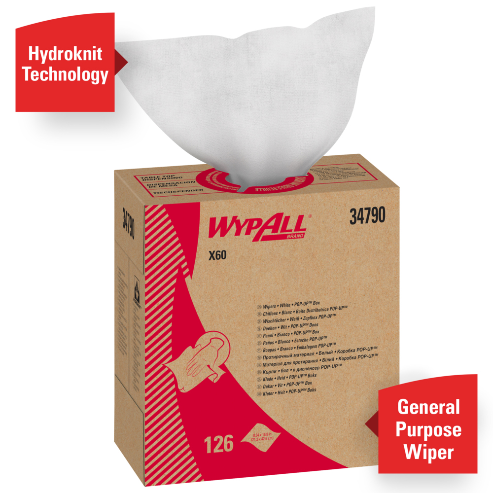 WypAll®劲拭® X60全能型擦拭布(小盒抽取)，白色，126张/盒，10盒/箱 - 991034790