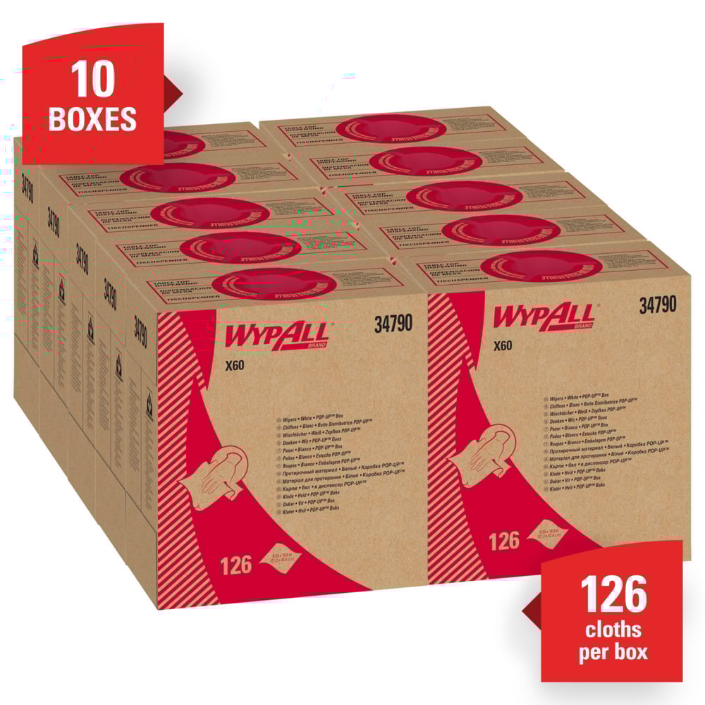 WypAll®劲拭® X60全能型擦拭布(小盒抽取)，白色，126张/盒，10盒/箱 - 991034790