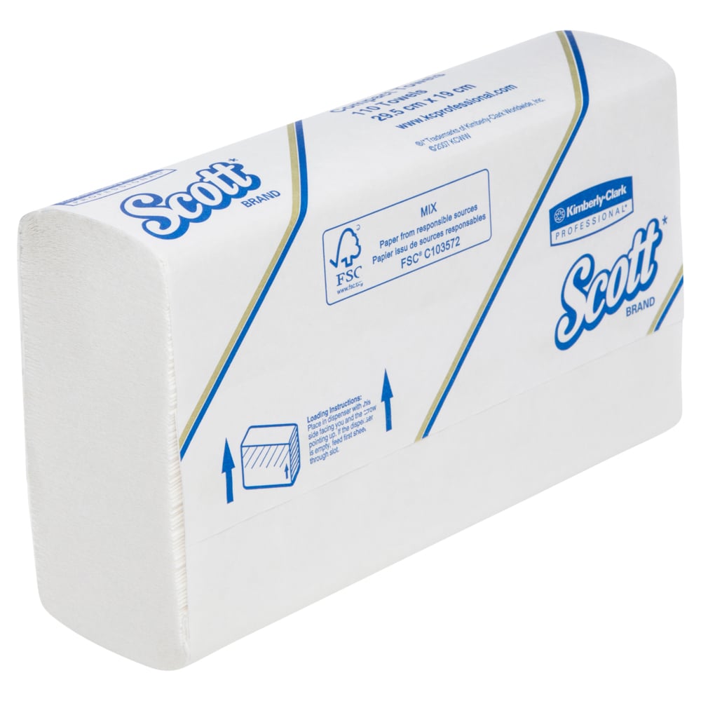 Scott® Control Compact Hand Towels (5855), White, 1-Ply Sheets, 16 Packs / Case, 110 Sheets / Pack (1760 Sheets) - 991058550