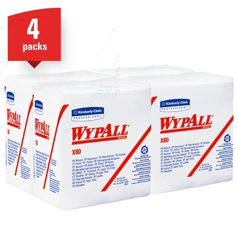 WypAll® X80 Reusable Wipes (41026), White Quarter-fold, 4 Packs / Case, 50 Sheets / Pack (200 Sheets) - 991041026