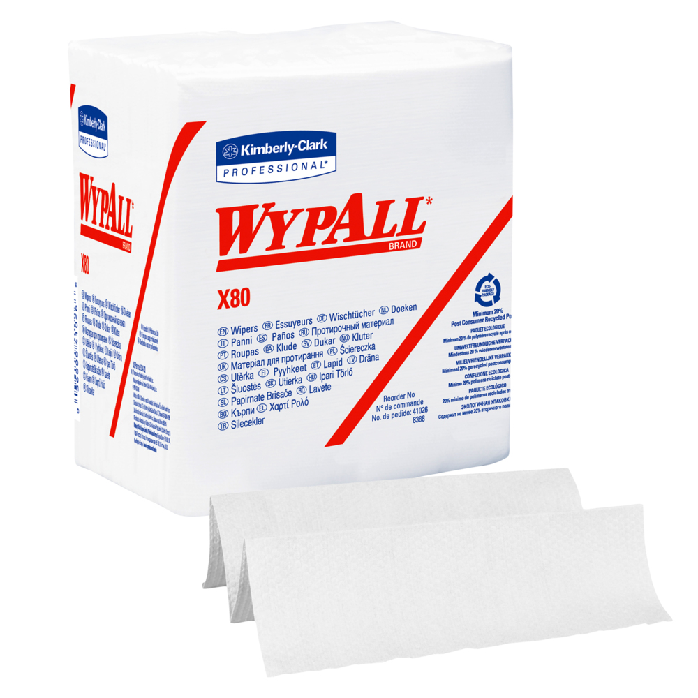 WypAll® X80 Reusable Wipes (41026), White Quarter-fold, 4 Packs / Case, 50 Sheets / Pack (200 Sheets) - 991041026