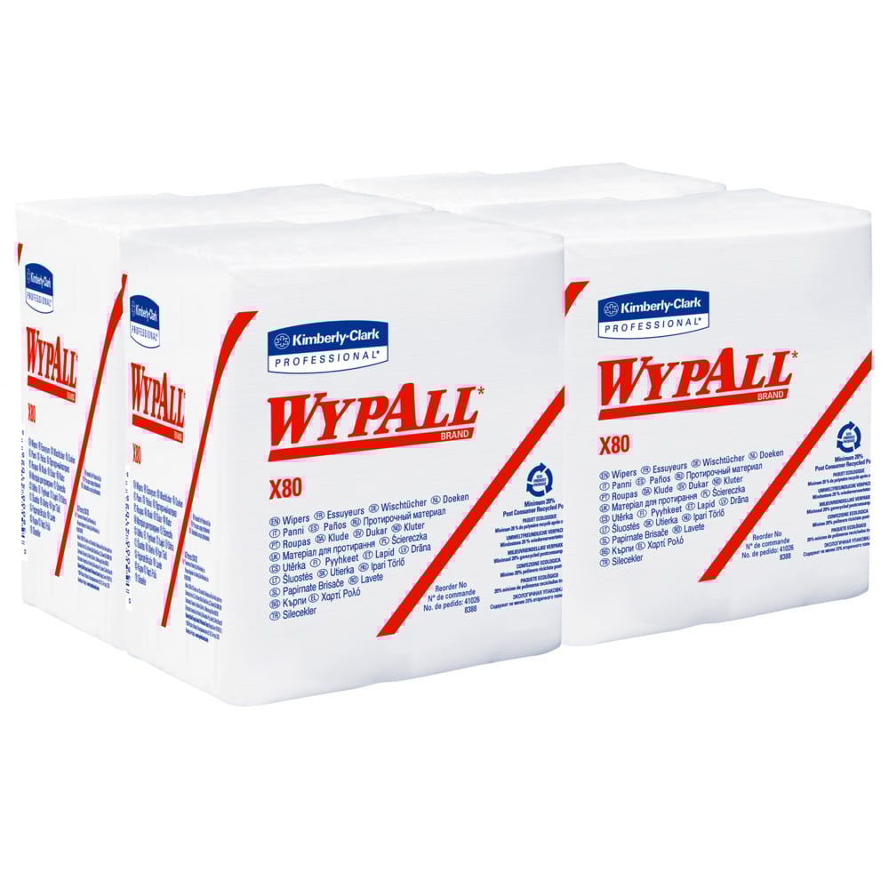 WypAll® X80 Reusable Wipes (41026), White Quarter-fold, 4 Packs / Case, 50 Sheets / Pack (200 Sheets) - 991041026