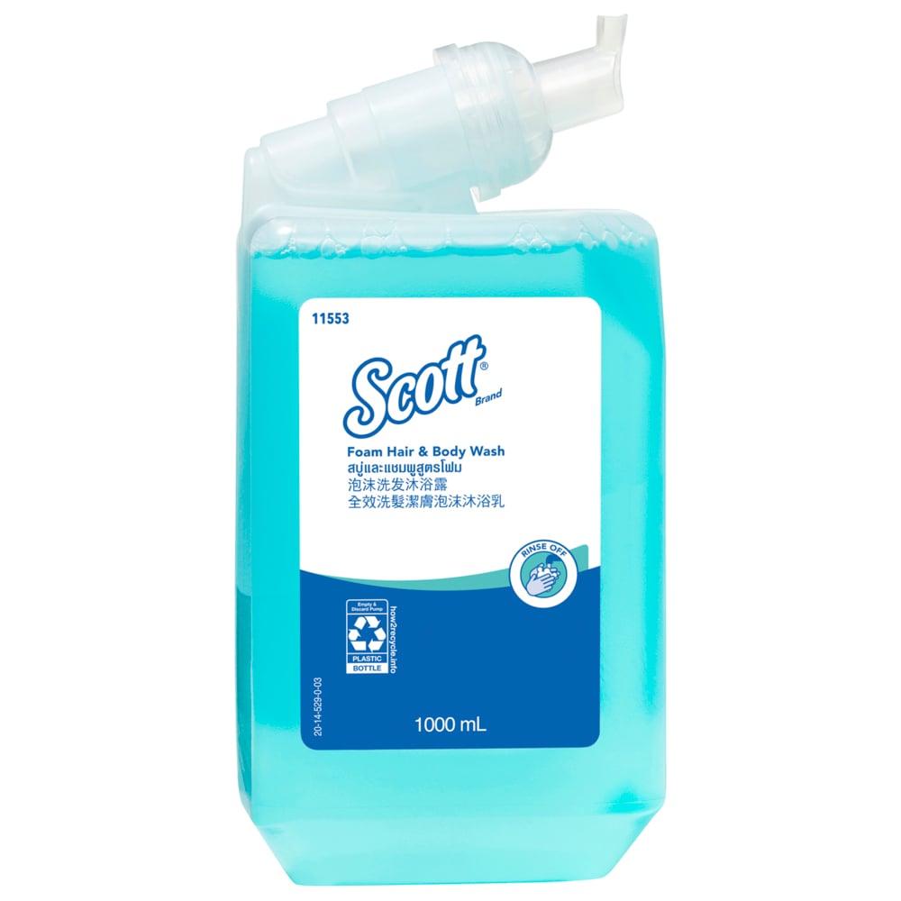 Scott® Foam Hair and Body Wash (11553), Refillable Hair and Body Wash, 6 Cartridges / Case, 1 Litre / Cartridge (6L) - 991011553