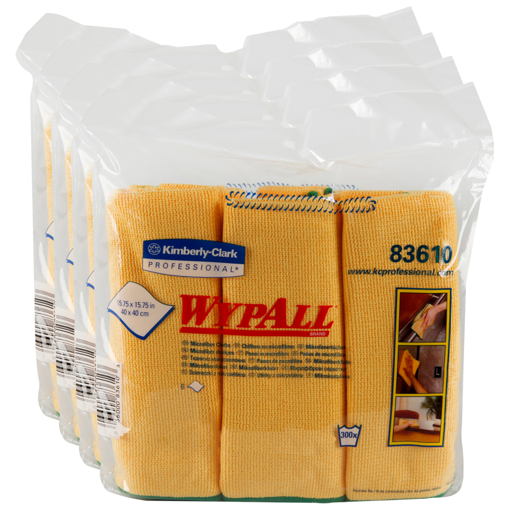 WypAll® Microfiber Cloths (83610), Gold (Yellow), Reusable, 4 Packs / Case, 6 Cloths / Bag (24 Cloths) - 991083610