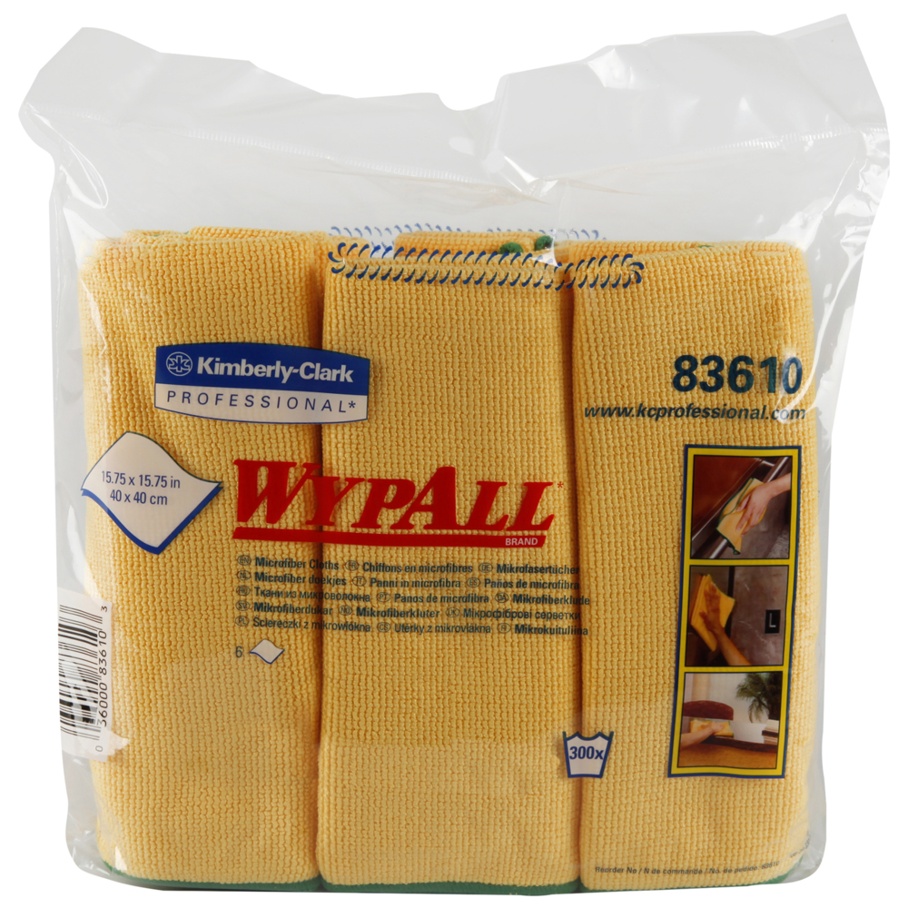 WypAll® Microfiber Cloths (83610), Gold (Yellow), Reusable, 4 Packs / Case, 6 Cloths / Bag (24 Cloths) - 991083610