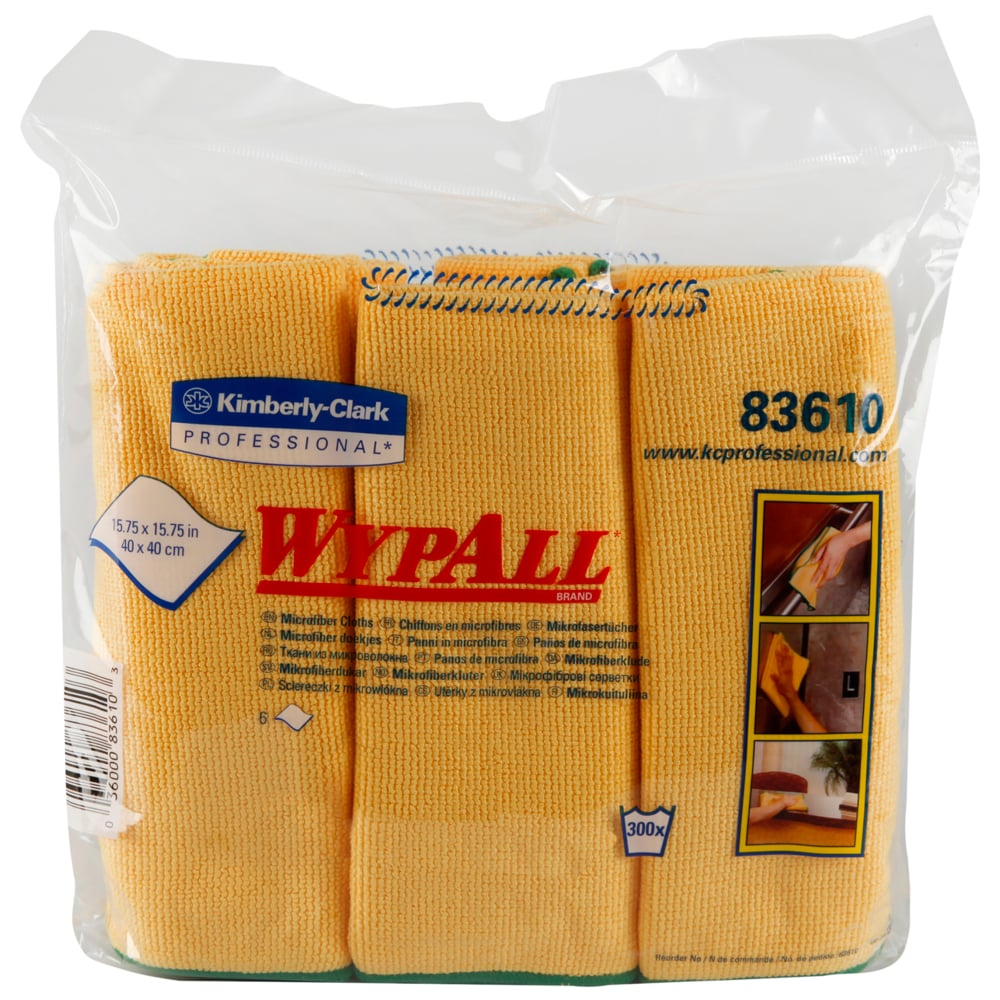 WypAll® Microfiber Cloths (83610), Gold (Yellow), Reusable, 4 Packs / Case, 6 Cloths / Bag (24 Cloths) - 991083610