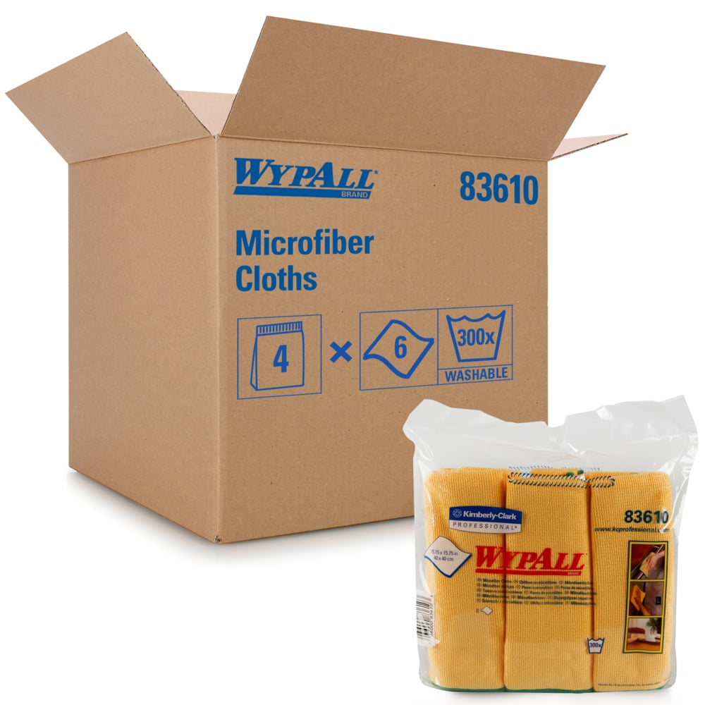 WypAll® Microfiber Cloths (83610), Gold (Yellow), Reusable, 4 Packs / Case, 6 Cloths / Bag (24 Cloths) - 83610