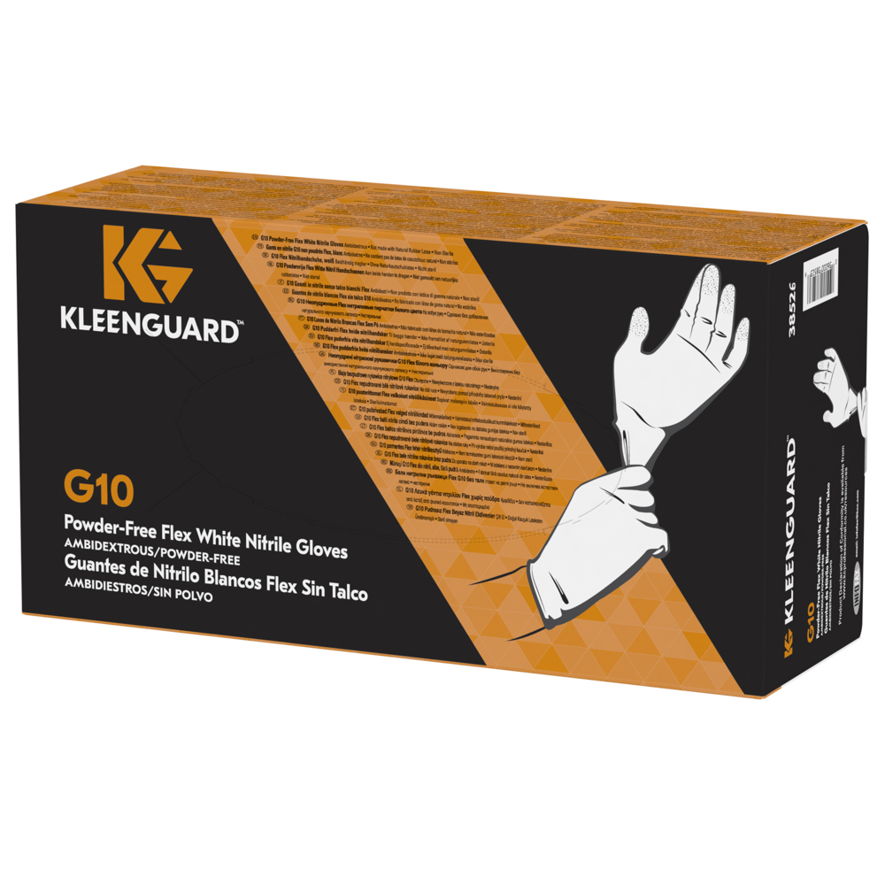 KleenGuard® G10 Flex Nitrile Ambidextrous Gloves (38524), White, Small, 10 Boxes / Case, 100 Gloves / Box (1,000 Gloves) - S050746884