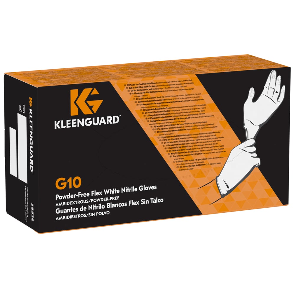 KleenGuard® G10 Flex Nitrile Ambidextrous Gloves (38526), White, Large, 10 Boxes / Case, 100 Gloves / Box (1,000 Gloves) - S050746886
