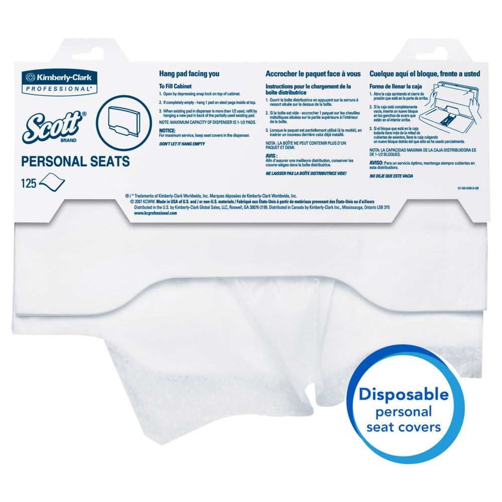 Scott® Personal Seat Covers 07410 - White, 24x125 (3,000 covers) - 991007410