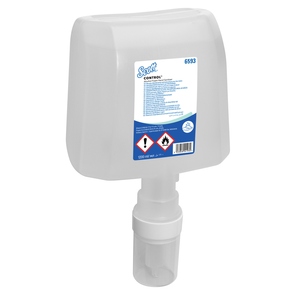 Scott® Control Alcohol Foam Hand Sanitiser (6593), Fragrance and Dye Free, 2 Cartridges / Case, 1.2 Litre / Cartridge (2.4 Litres) - S059692448