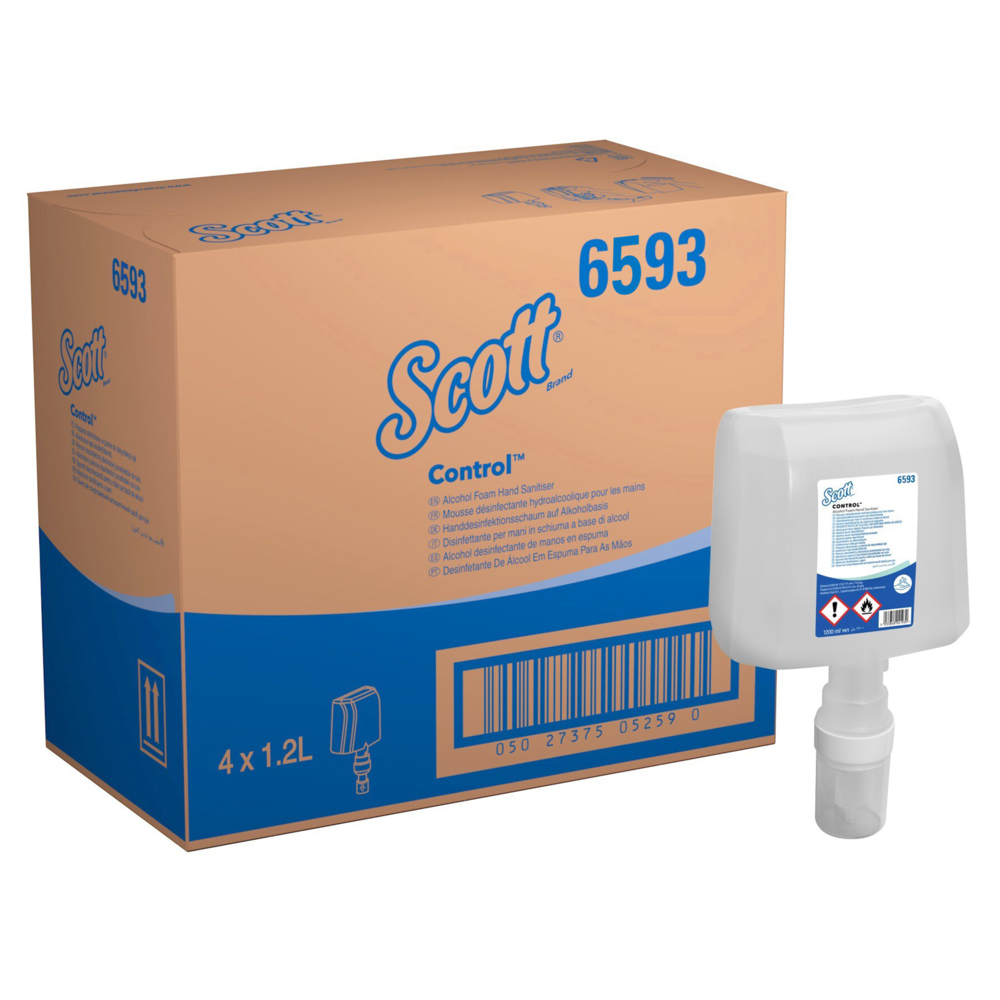 Scott® Control Alcohol Foam Hand Sanitiser (6593), Fragrance and Dye Free, 2 Cartridges / Case, 1.2 Litre / Cartridge (2.4 Litres) - 6593