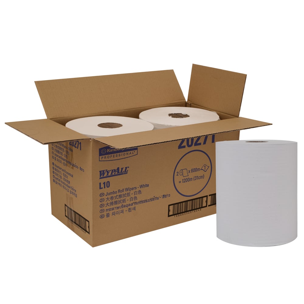 WypAll® Jumbo Roll Wipers (20271), White 1-Ply, 2 Rolls / Case, 600m / Roll (1200m) - S050064499