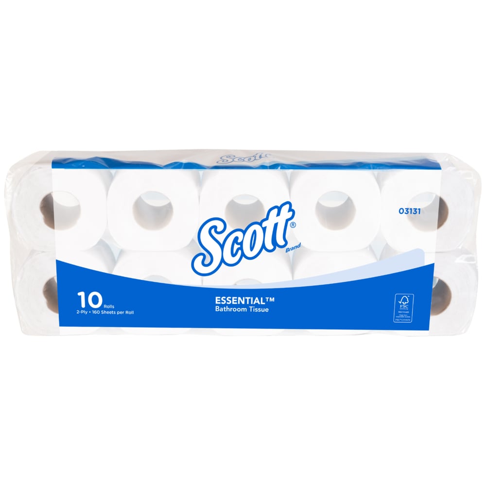 Scott® Essential Standard Roll Toilet Tissue (03131), White 2-Ply, 12 Packs / Case, 10 Rolls / Pack, 160 Sheets / Roll (120 Rolls, 19,200 Sheets) - S050059070