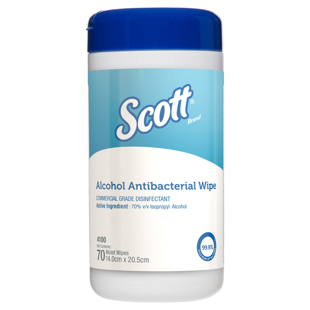 SCOTT® Alcohol Antibacterial Wipes (4100), Alcohol Wipes, 6 Canisters / Case, 70 Cleaning Wipers / Canister (420 Wipes) - S054248468