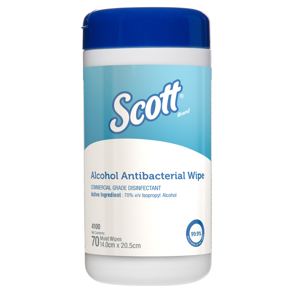 กระดาษเช็ดแอลกอฮอล์ฆ่าเชื้อแบคทีเรีย Scott® (4100), กระดาษเช็ดแอลกอฮอล์, 12 กระป๋อง / กล่อง, กระดาษเช็ด 70 แผ่น / กระป๋อง (กระดาษเช็ด 840 แผ่น) - S054248468