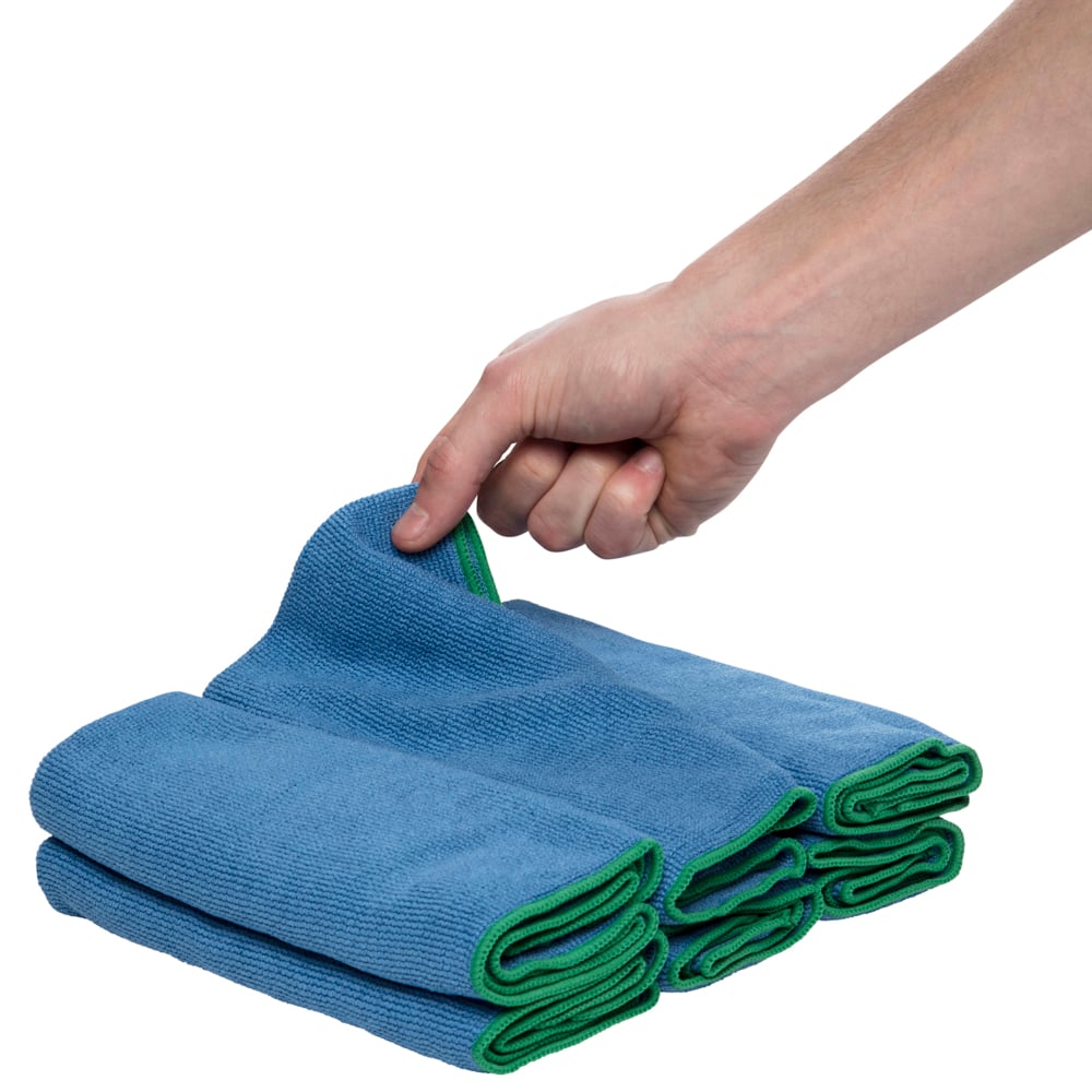 WypAll® Microfiber Cloths (83620), Blue, Reusable, 4 Packs / Case, 6 Cloths / Bag (24 Cloths) - 991083620