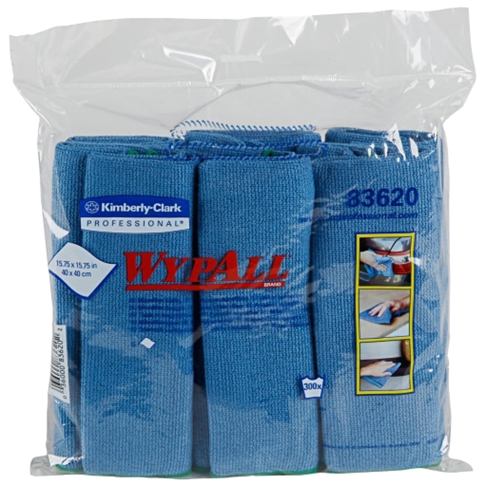 WypAll® Microfiber Cloths (83620), Blue, Reusable, 4 Packs / Case, 6 Cloths / Bag (24 Cloths) - 991083620