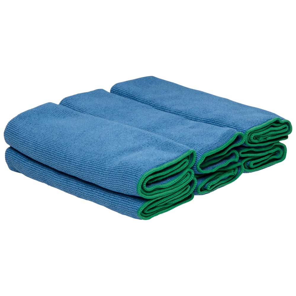 WypAll® Microfiber Cloths (83620), Blue, Reusable, 4 Packs / Case, 6 Cloths / Bag (24 Cloths) - 991083620