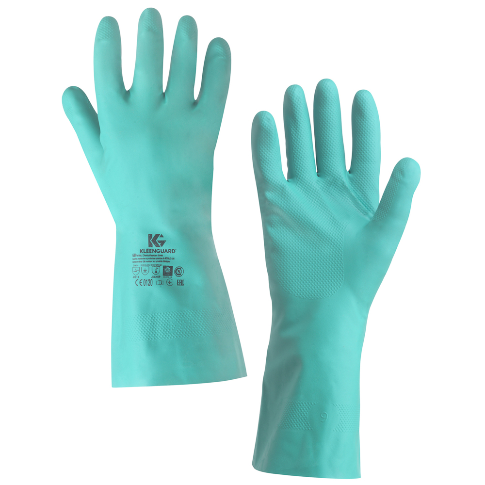 Gants de forme anatomique KleenGuard® G80 résistants aux produits chimiques 94445 - Vert, taille 7, 5 x 12 paires (120 gants) - 94445