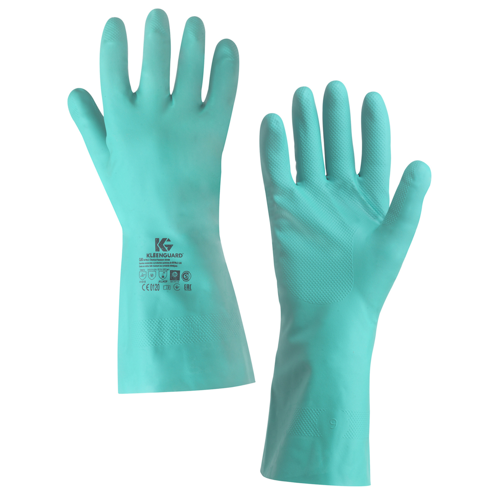 Gants de forme anatomique KleenGuard® G80 résistants aux produits chimiques 94445 - Vert, taille 7, 5 x 12 paires (120 gants) - 94445