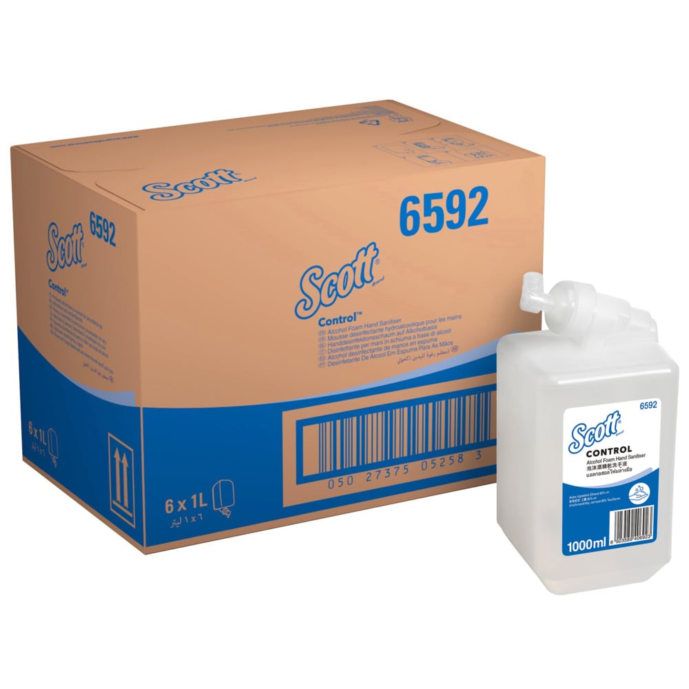 Scott® Control Alcohol Foam Hand Sanitiser (6592), Fragrance and Dye Free,  6 Cartridges / Case, 1 Litre / Cartridge (6 Litres) - 6592