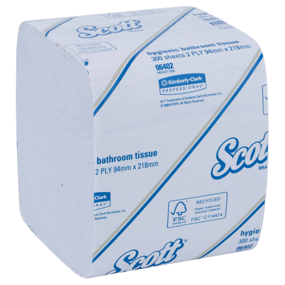 Scott® Control Interleaved Toilet Tissue (06402), White 2-Ply, 75 Packs / Case, 300 Sheets / Pack (22,500 sheets) - S050053856