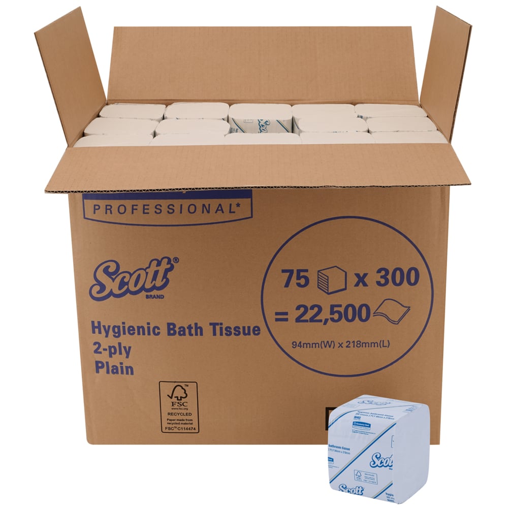 Scott® Control Interleaved Toilet Tissue (06402), White 2-Ply, 75 Packs / Case, 300 Sheets / Pack (22,500 sheets) - 06402