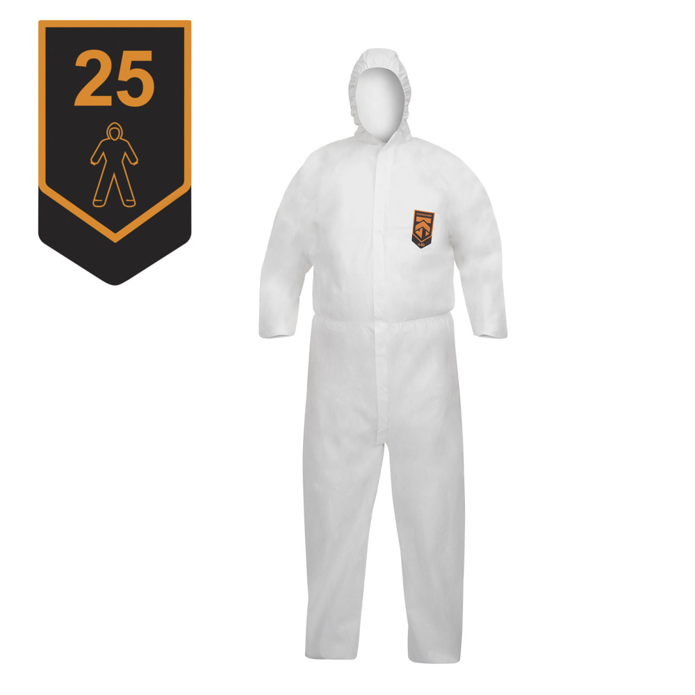 KleenGuard® A40 Liquid & Particle Protection Hooded Coveralls (97910), Medium White Coveralls, 25 Coveralls/Case, 1 Coverall / Pack (25 coveralls) - 97910