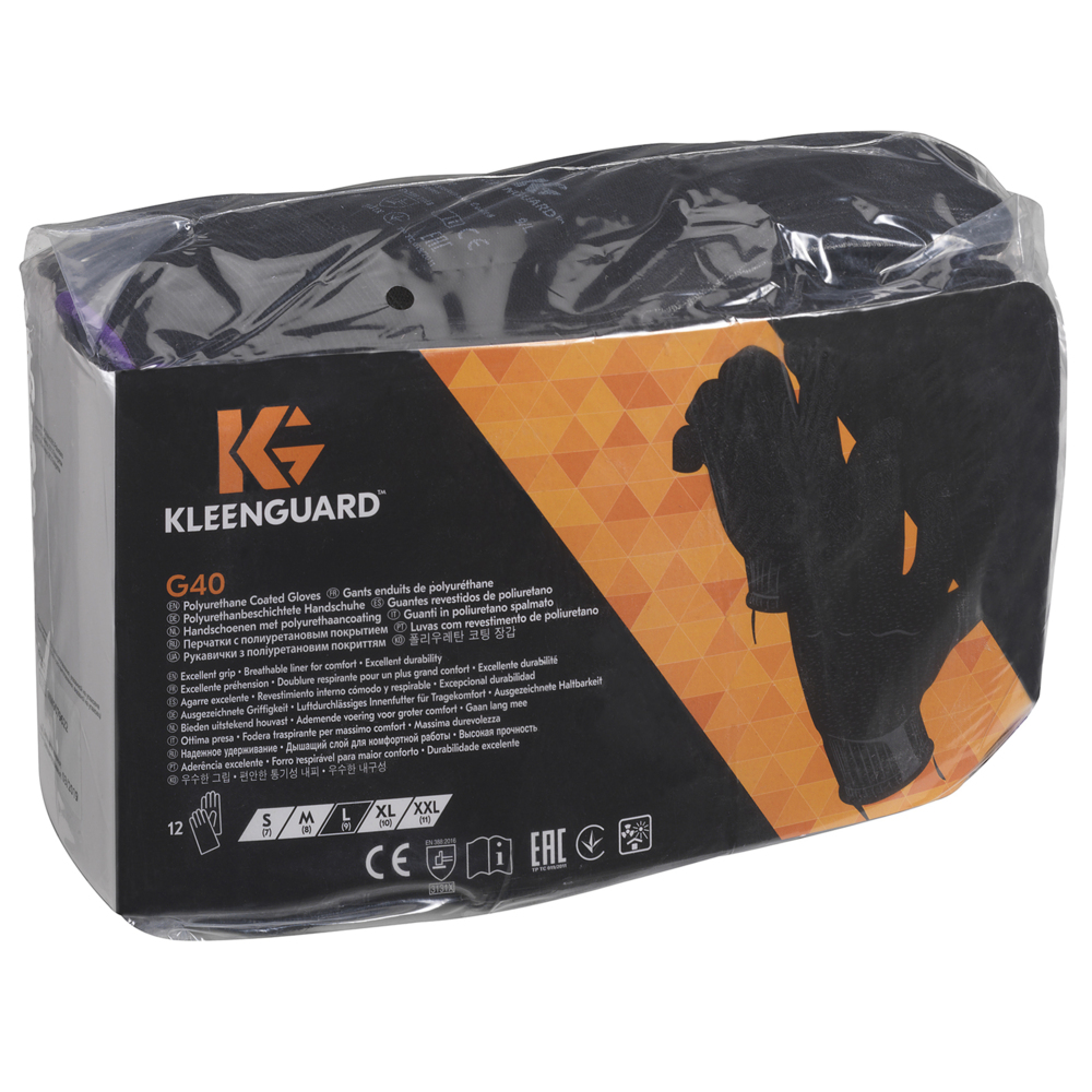 KleenGuard® G40 Polyurethane Coated Hand Specific Gloves (13838), Black Size 8, 5 Packs / Case, 12 Pairs / Pack (120 gloves) - S058258213