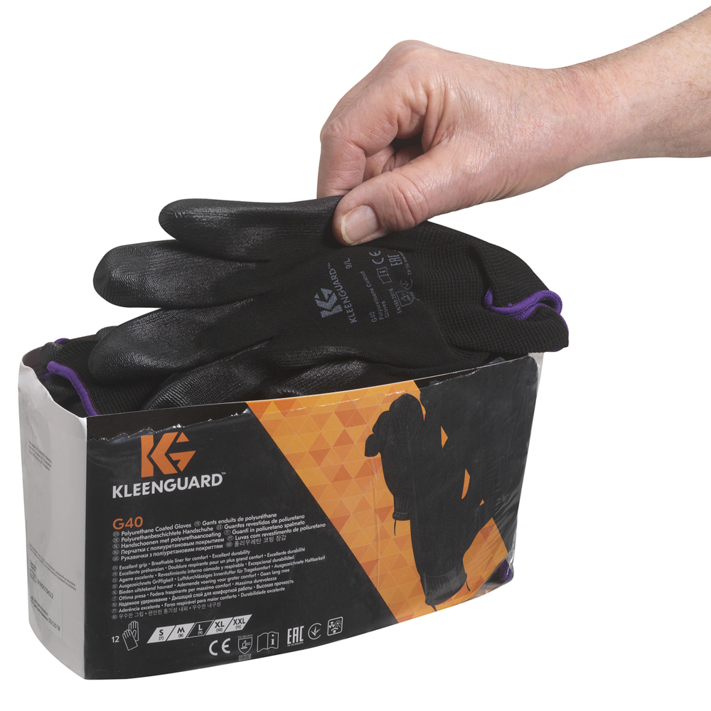 KleenGuard® G40 Polyurethane Coated Hand Specific Gloves (13838), Black Size 8, 5 Packs / Case, 12 Pairs / Pack (120 gloves) - S058258213